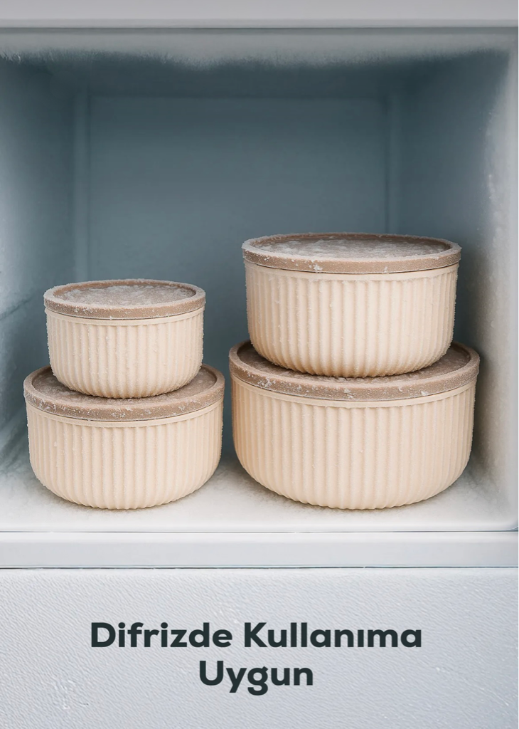 4'lü Yuvarlak Saklama Kabı Seti
Çizgili Bej | 2.5lt 1.5lt 0.80lt 0.45lt|
Mikrodalga ve Dondurucu Uyumlu