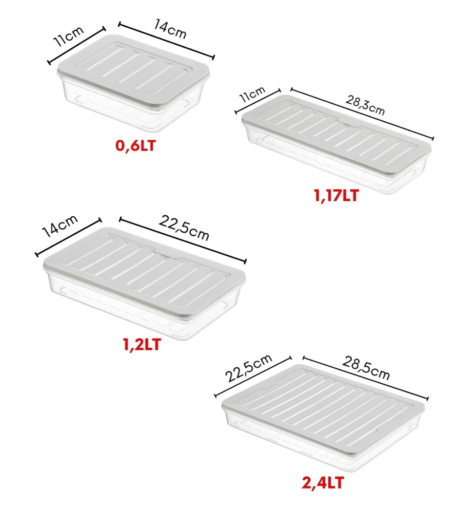 18’li Buzdolabı Organizer Mikrodalga ve Difrize Uygun Saklama Kabı Antrasit 2x2400 ml 4x 1170 ml 4x1200 ml 8x600 ml