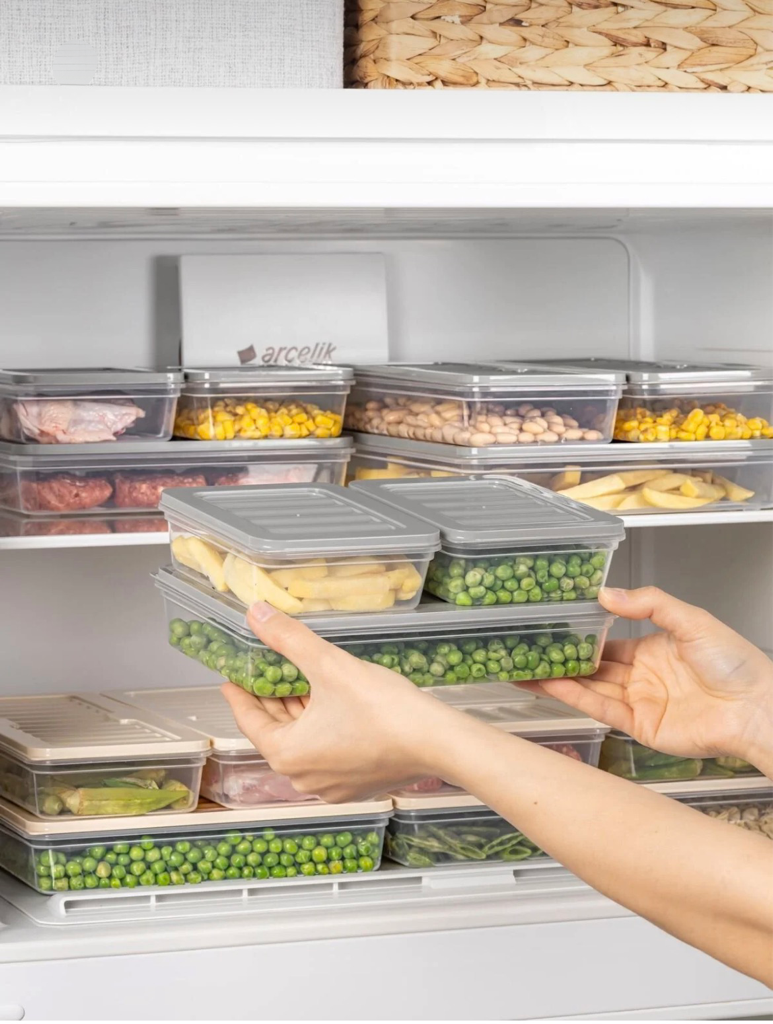 18’li Buzdolabı Organizer Mikrodalga ve Difrize Uygun Saklama Kabı Antrasit 2x2400 ml 4x 1170 ml 4x1200 ml 8x600 ml