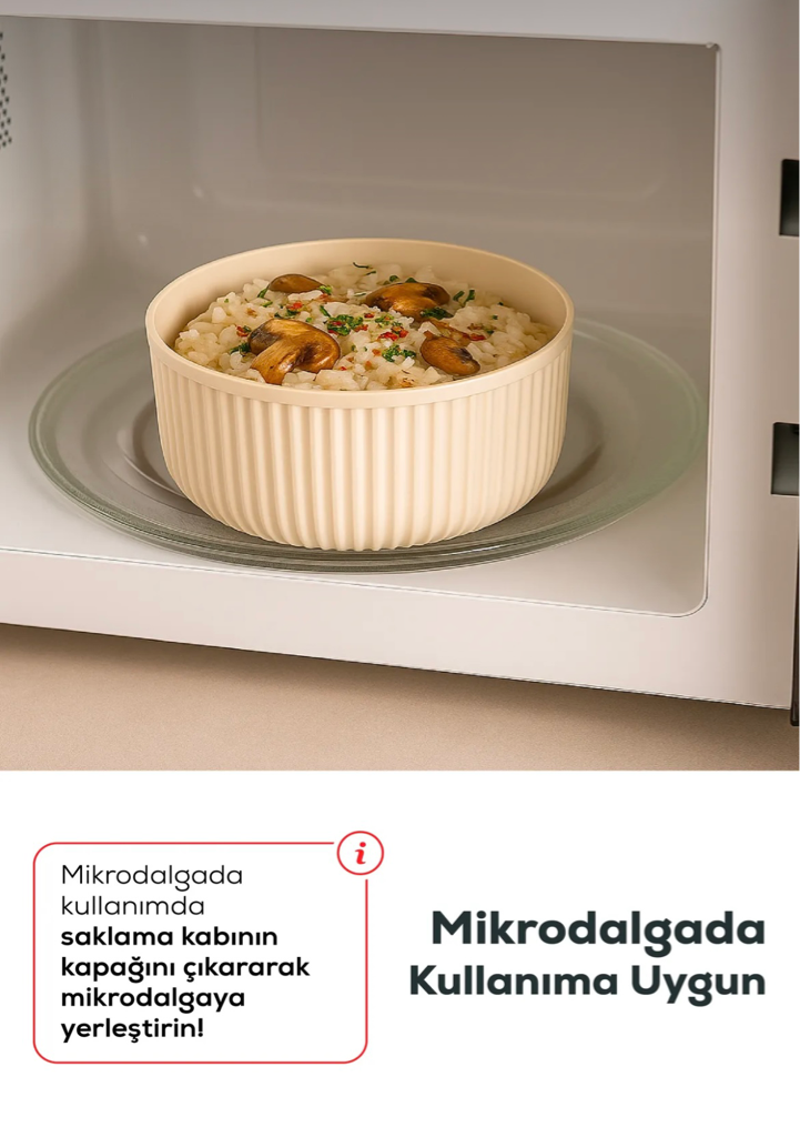 4'lü Yuvarlak Saklama Kabı Seti
Çizgili Bej | 2.5lt 1.5lt 0.80lt 0.45lt|
Mikrodalga ve Dondurucu Uyumlu