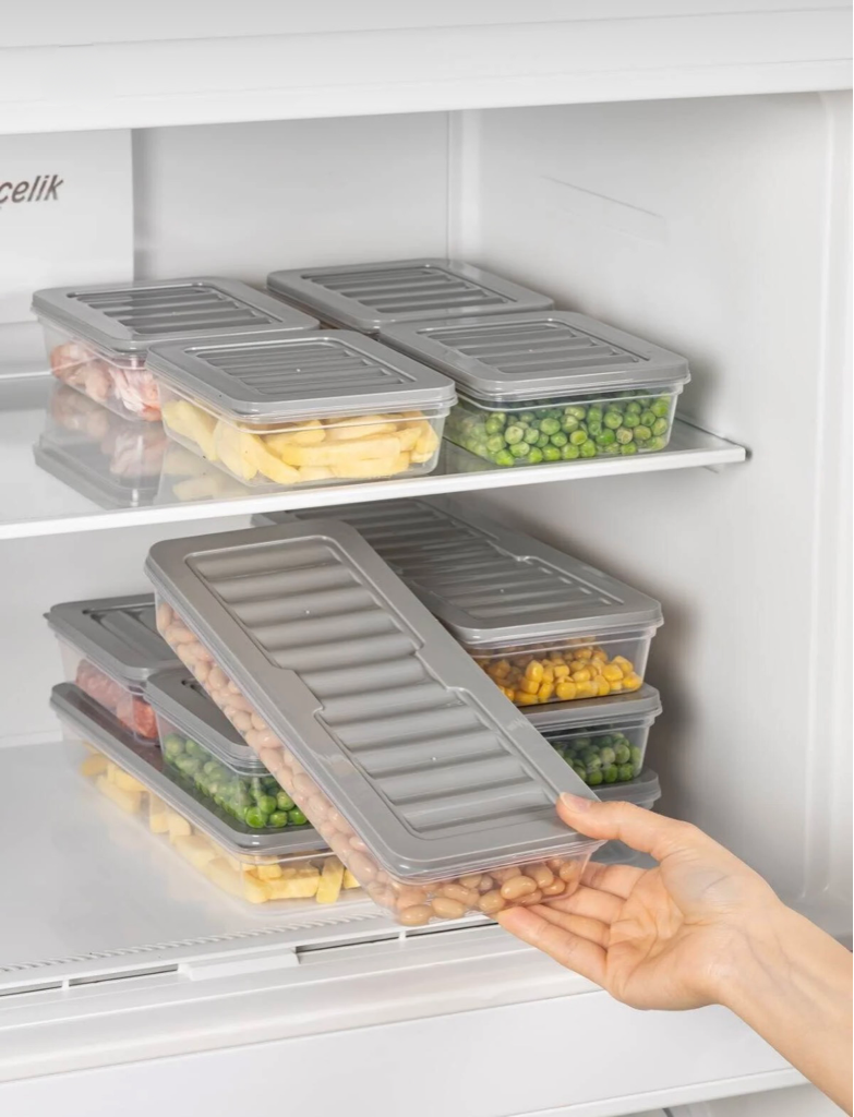 18’li Buzdolabı Organizer Mikrodalga ve Difrize Uygun Saklama Kabı Antrasit 2x2400 ml 4x 1170 ml 4x1200 ml 8x600 ml