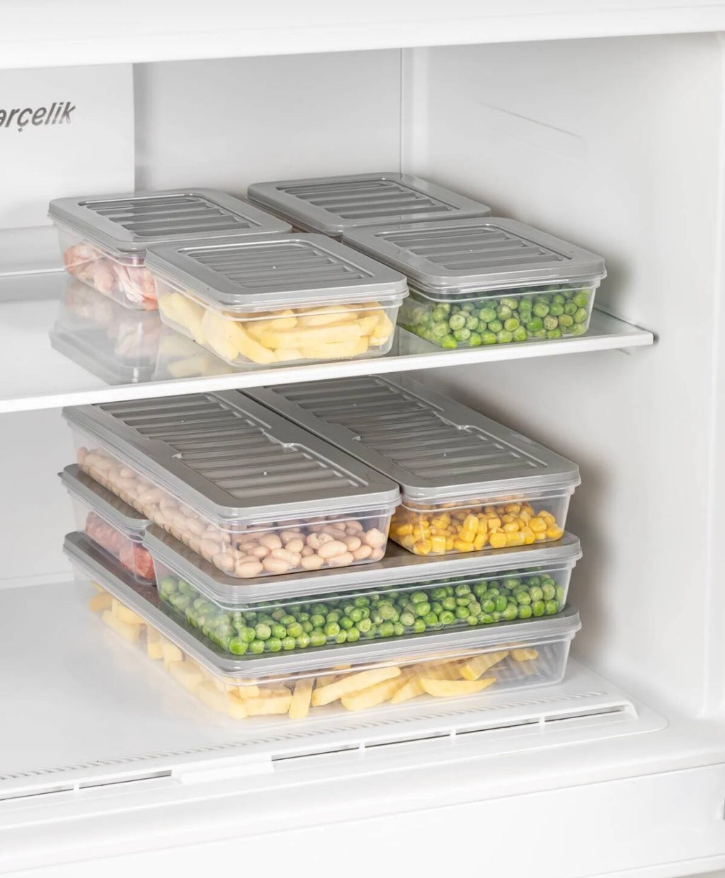 18’li Buzdolabı Organizer Mikrodalga ve Difrize Uygun Saklama Kabı Antrasit 2x2400 ml 4x 1170 ml 4x1200 ml 8x600 ml