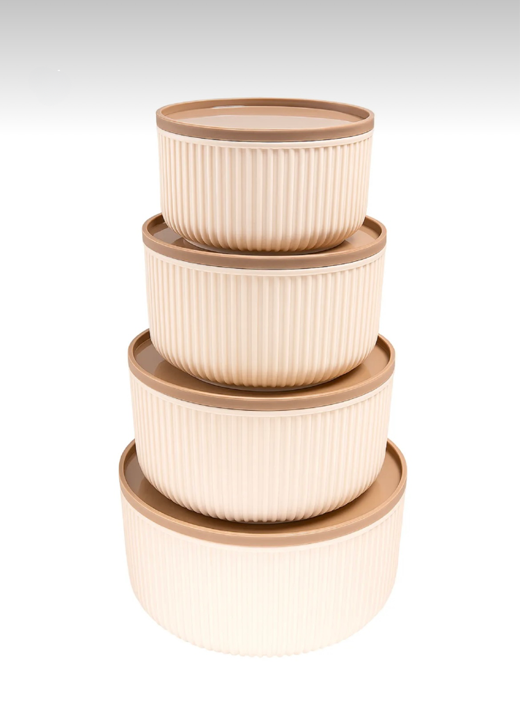 4'lü Yuvarlak Saklama Kabı Seti
Çizgili Bej | 2.5lt 1.5lt 0.80lt 0.45lt|
Mikrodalga ve Dondurucu Uyumlu